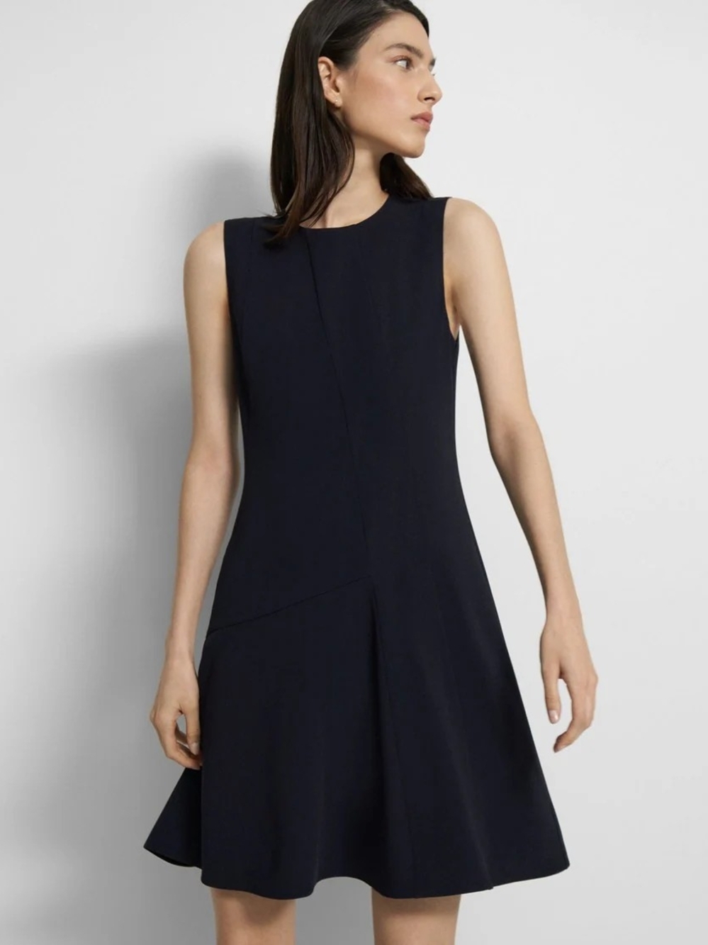 Theory Fit-and-Flare Dress in Striped Admiral Crepe Deep Blue Size 4 NWT